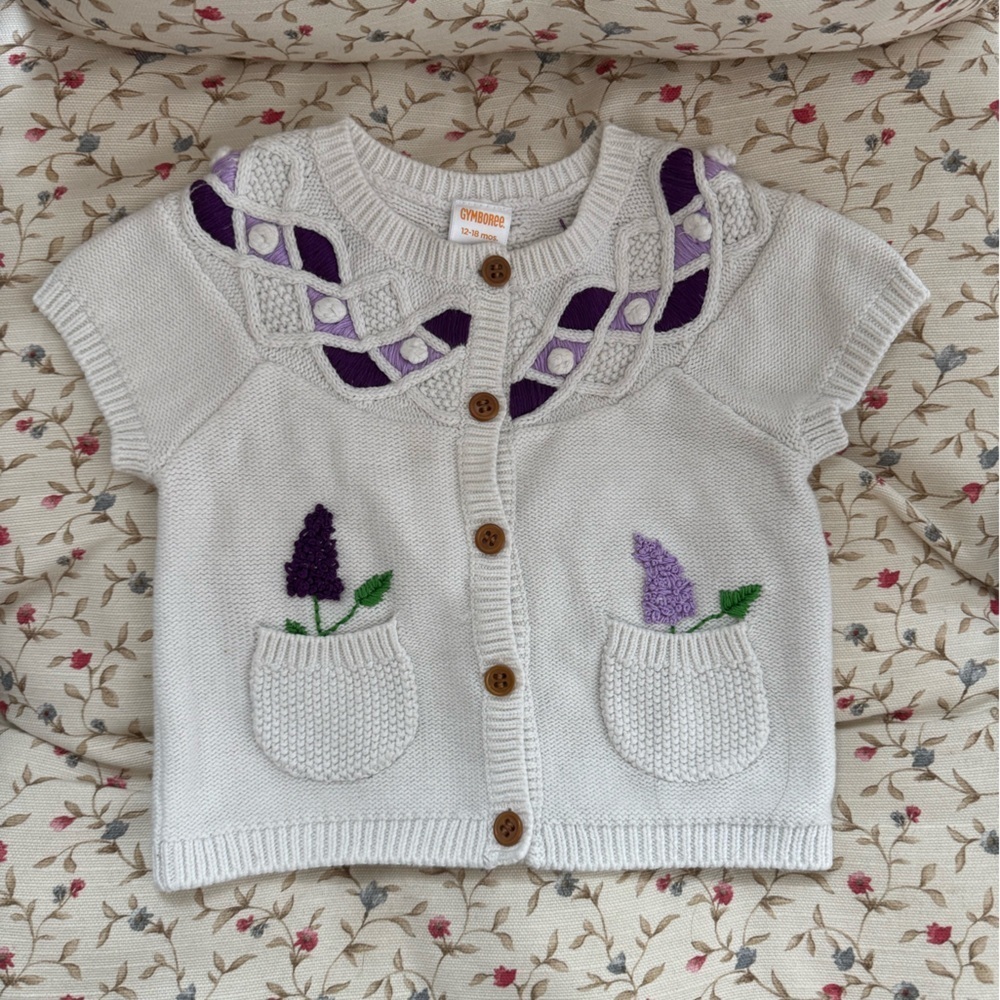 Hand Embroidered Lilac Gymboree Cardigan 12-18 months Cotton